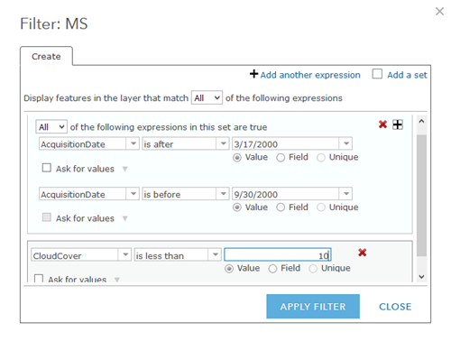 Bereich "Filter" Bereich "Filter"